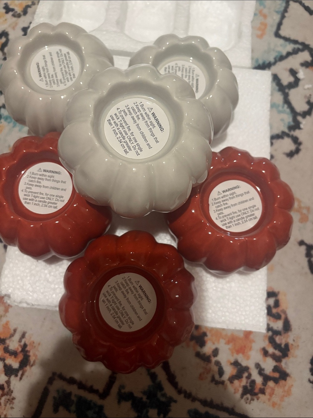 Creative Co-Op Ceramic Pumpkin Tea Light Holders in White & Orange
